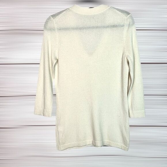 LOCKHART Long Cashmere Sweater V-neck Ivory 3/4 Sleeve size S - Picture 4 of 10